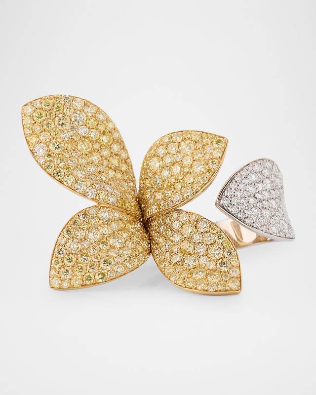 18K White and Yellow Gold Ring with White and Fancy Yellow Diamonds